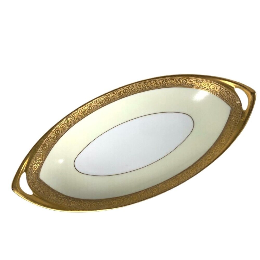 Rosenthal Selb Bavaria Oval Porcelain Serving Dish Gold Trim Handles Art Deco